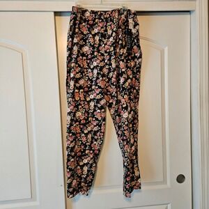 NWT Fritzi Floral Pants Womens 3X Black Pink Rose Spring Wedding Guest Elastic